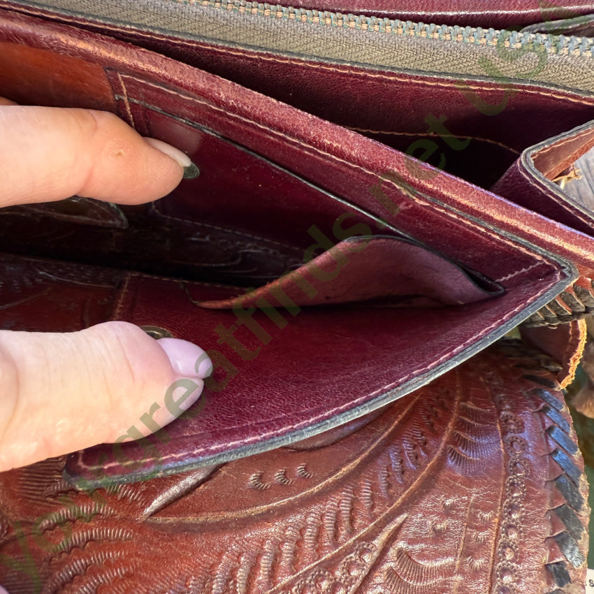 Old Reversible Mexican Tooled Leather Bag Red Heart Turn-Lock Clasp purse