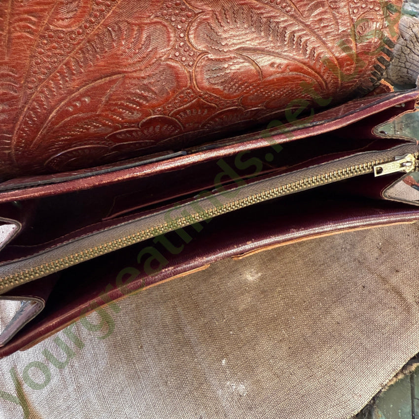 Old Reversible Mexican Tooled Leather Bag Red Heart Turn-Lock Clasp purse