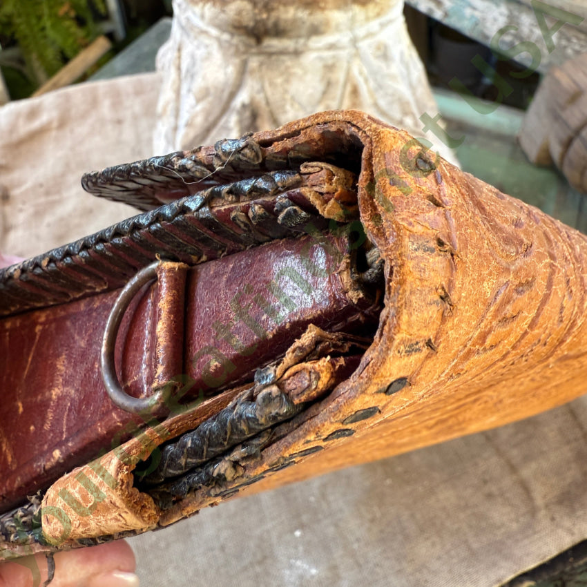 Old Reversible Mexican Tooled Leather Bag Red Heart Turn-Lock Clasp purse