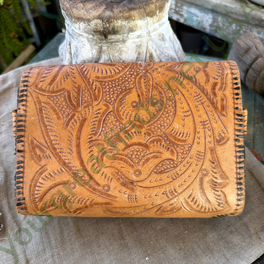 Old Reversible Mexican Tooled Leather Bag Red Heart Turn-Lock Clasp purse