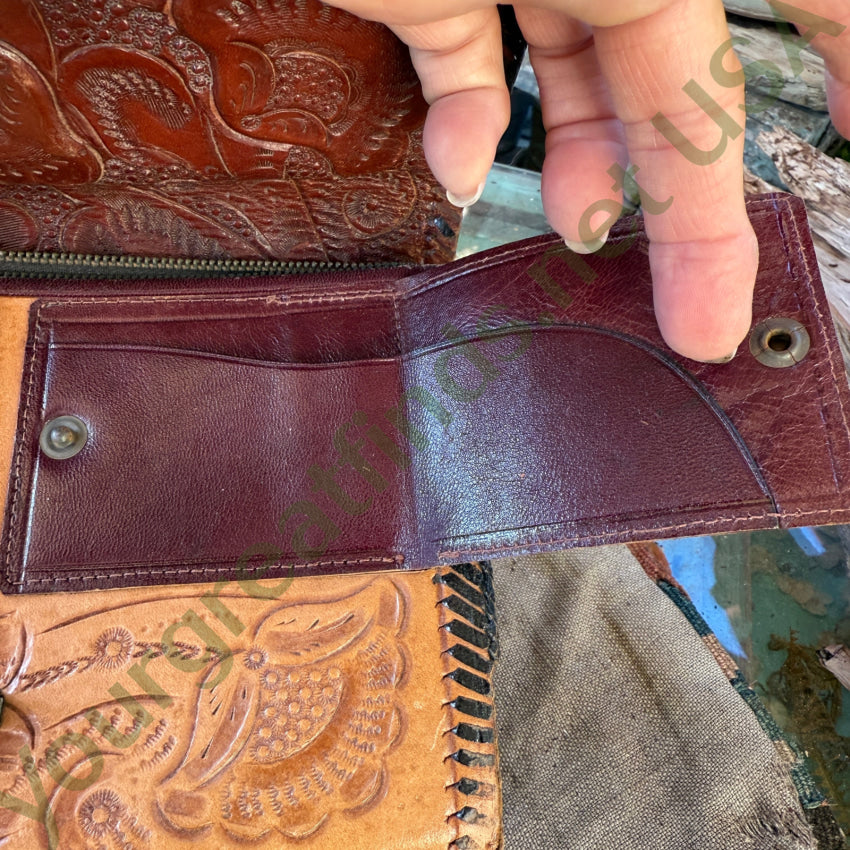 Old Reversible Mexican Tooled Leather Bag Red Heart Turn-Lock Clasp purse