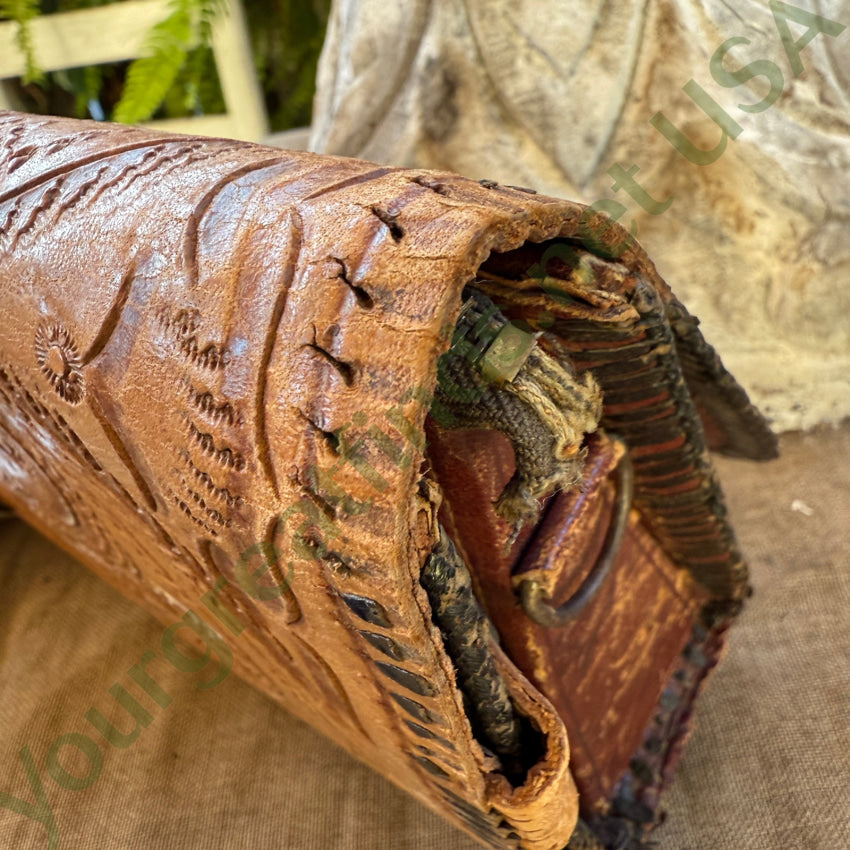 Old Reversible Mexican Tooled Leather Bag Red Heart Turn-Lock Clasp purse