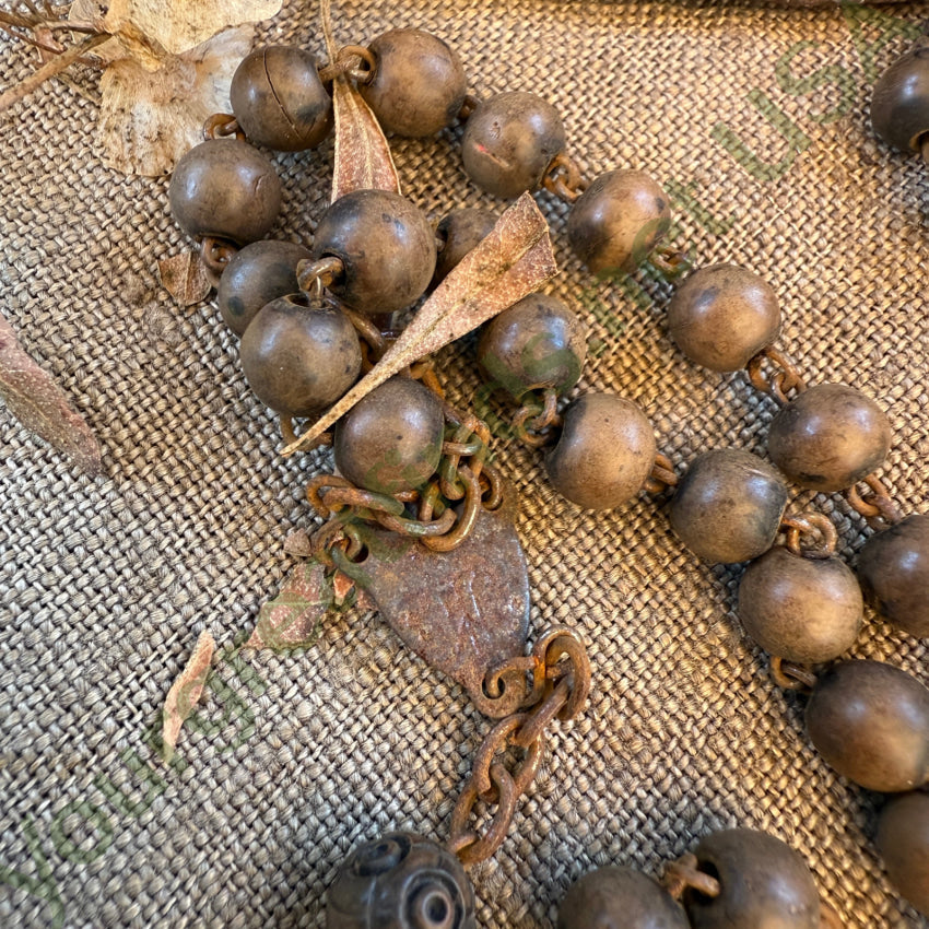 Old Rusty Wooden Beaded Rosary rosary necklace
