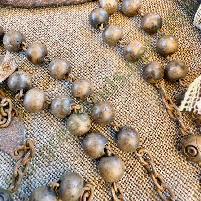 Old Rusty Wooden Beaded Rosary rosary necklace