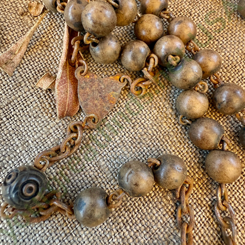 Old Rusty Wooden Beaded Rosary rosary necklace
