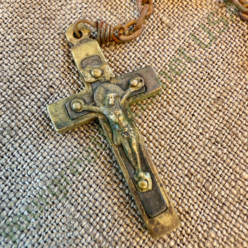 Old Rusty Wooden Beaded Rosary rosary necklace