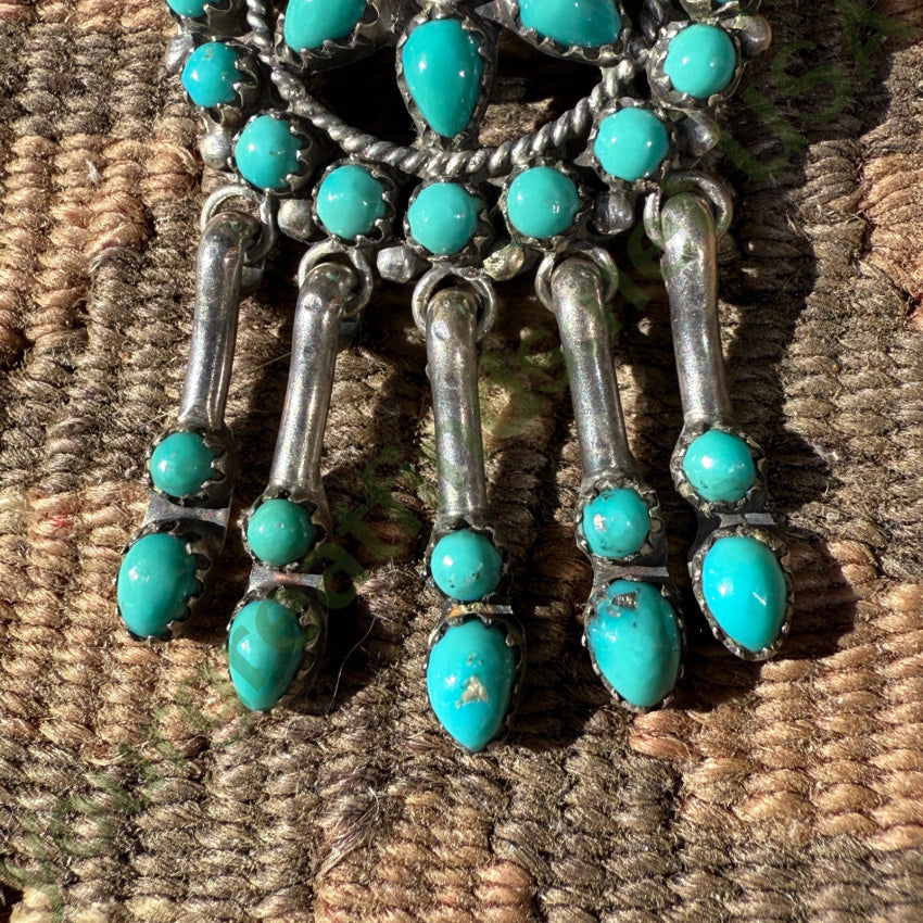 Old Signed Zuni Sterling Silver & Turquoise Pendant & Chain Necklace necklace