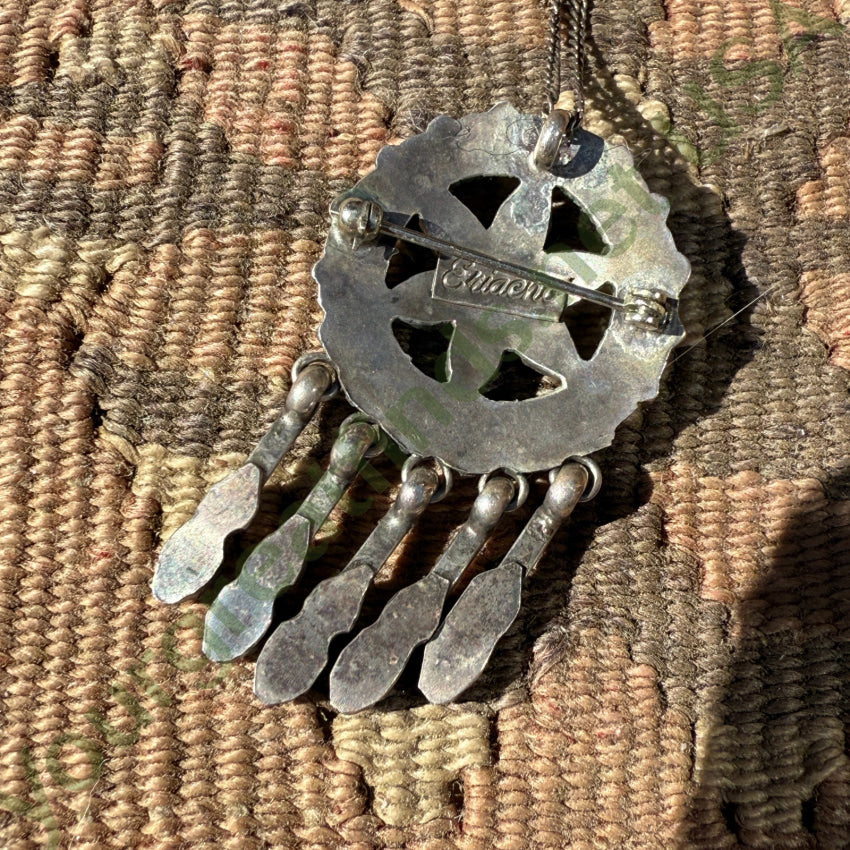 Old Signed Zuni Sterling Silver & Turquoise Pendant & Chain Necklace necklace