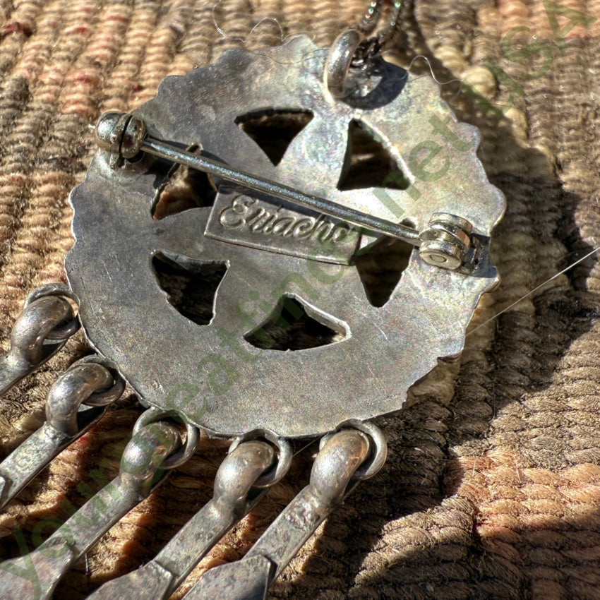 Old Signed Zuni Sterling Silver & Turquoise Pendant & Chain Necklace necklace