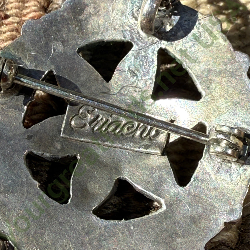 Old Signed Zuni Sterling Silver & Turquoise Pendant & Chain Necklace necklace