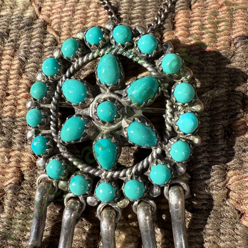 Old Signed Zuni Sterling Silver & Turquoise Pendant & Chain Necklace necklace