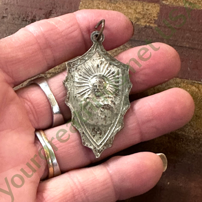 Old Silver Over Copper Catholic Devotional Pendant