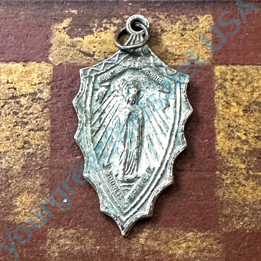 Old Silver Over Copper Catholic Devotional Pendant
