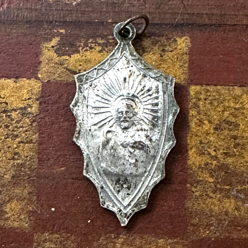 Old Silver Over Copper Catholic Devotional Pendant