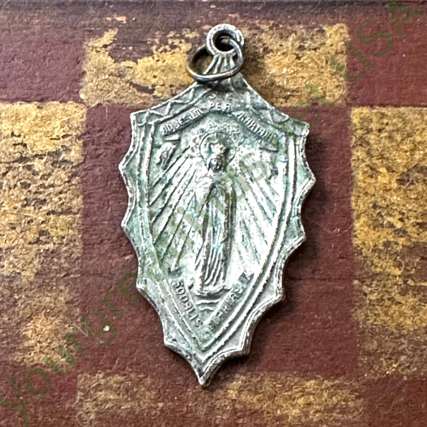Old Silver Over Copper Catholic Devotional Pendant