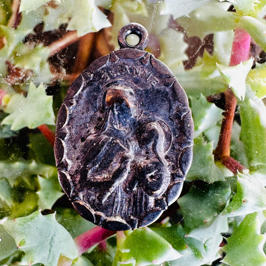 Old Silver Over Copper St. Anne Devotional Protective Pendant Apparel & Accessories
