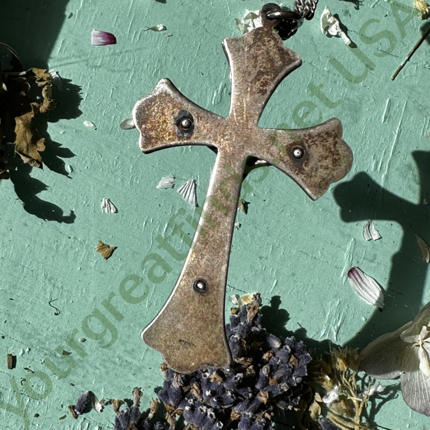 Old Solid Sterling Silver Crucifix On Continuous Chain Necklace