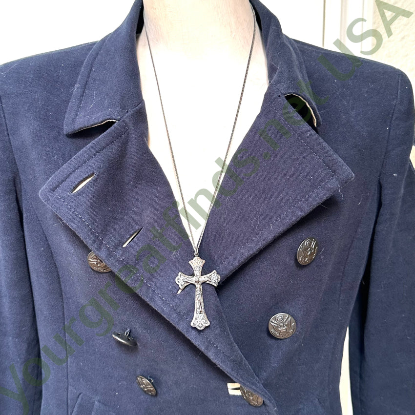 Old Solid Sterling Silver Crucifix On Continuous Chain Necklace