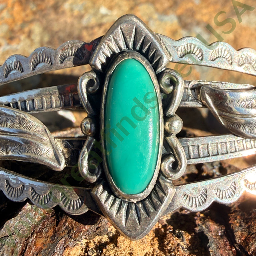 Old Sterling Silver & Turquoise Cuff Bracelet Bell Trading Post bracelet