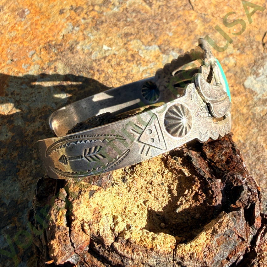 Old Sterling Silver & Turquoise Cuff Bracelet Bell Trading Post bracelet