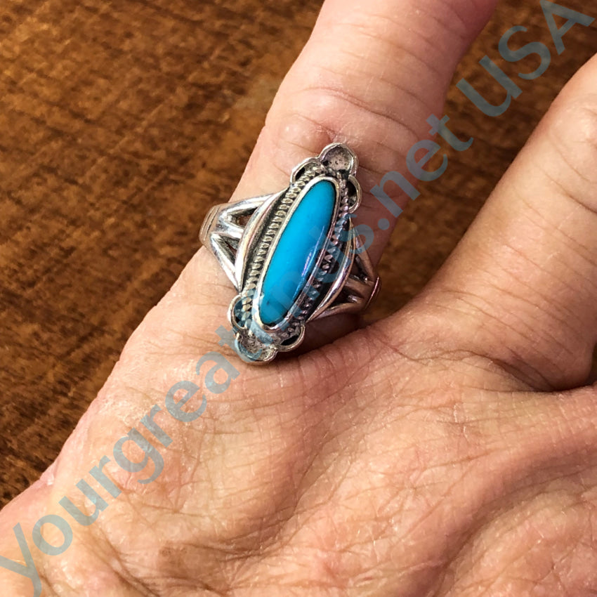 Old Sterling Silver & Turquoise Ring Size 7 Ring