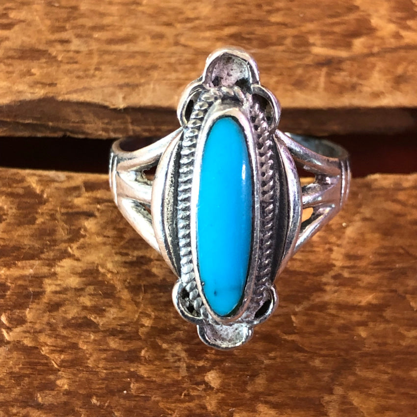 Old Sterling Silver & Turquoise Ring Size 7 Ring