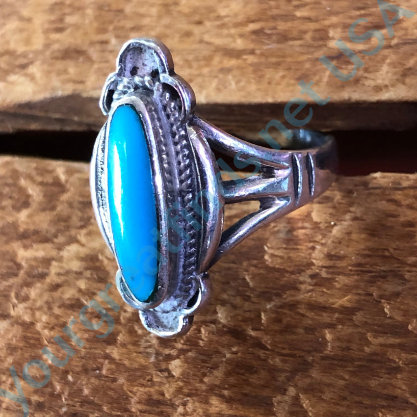 Old Sterling Silver & Turquoise Ring Size 7 Ring