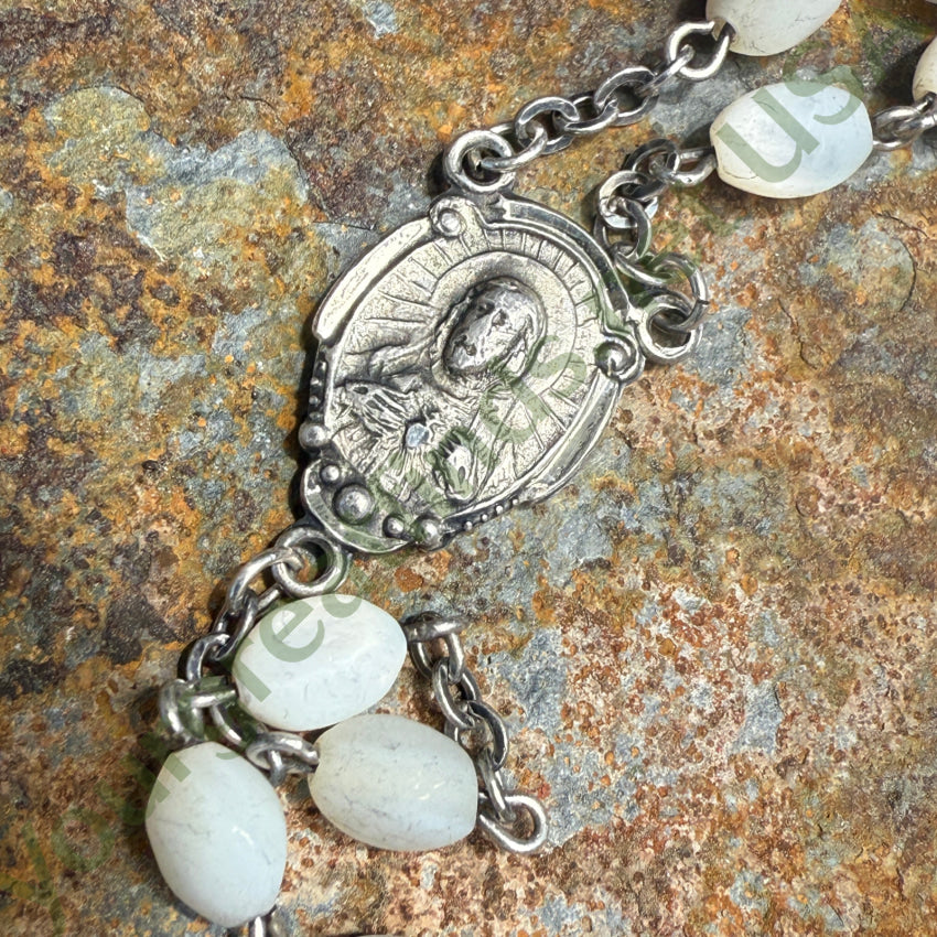 Old Sterling Silver & White Mother-of-Pearl Rosary