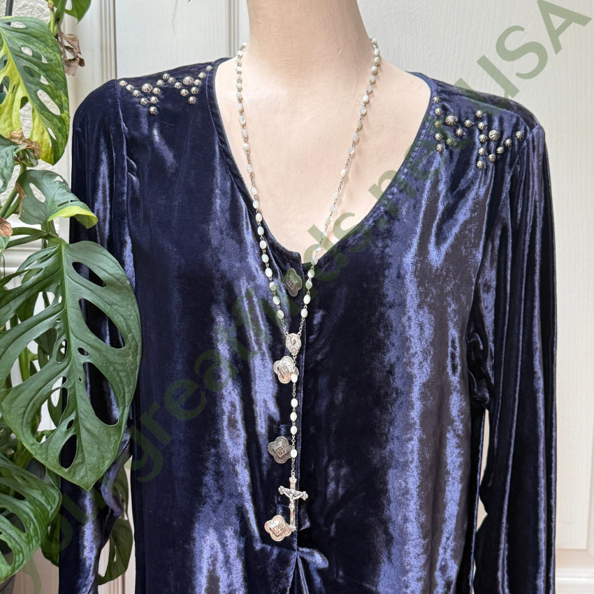 Old Sterling Silver & White Mother-of-Pearl Rosary