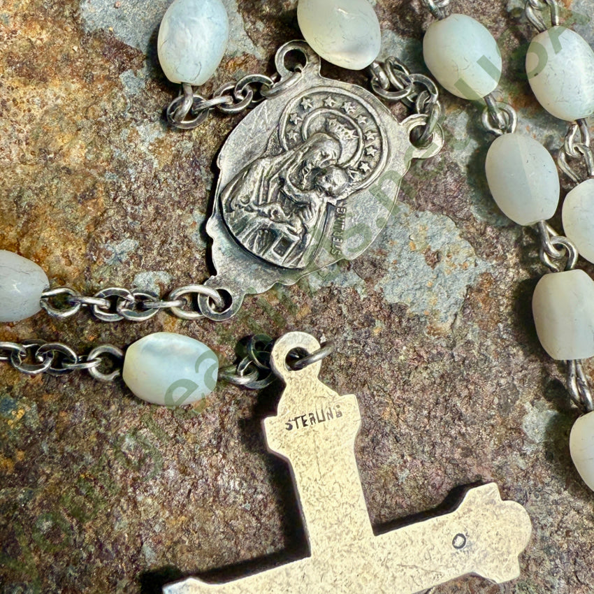 Old Sterling Silver & White Mother-of-Pearl Rosary