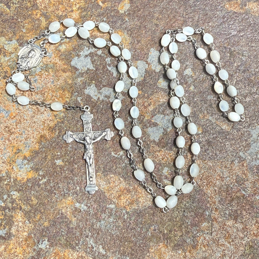 Old Sterling Silver & White Mother-of-Pearl Rosary