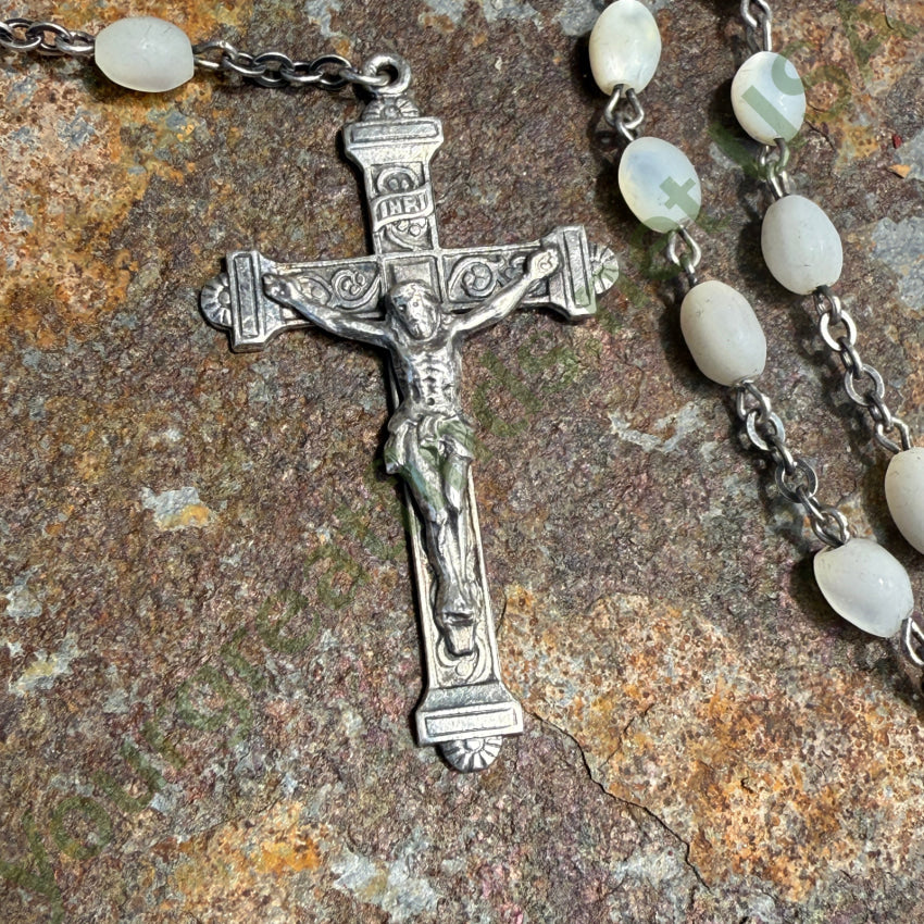 Old Sterling Silver & White Mother-of-Pearl Rosary
