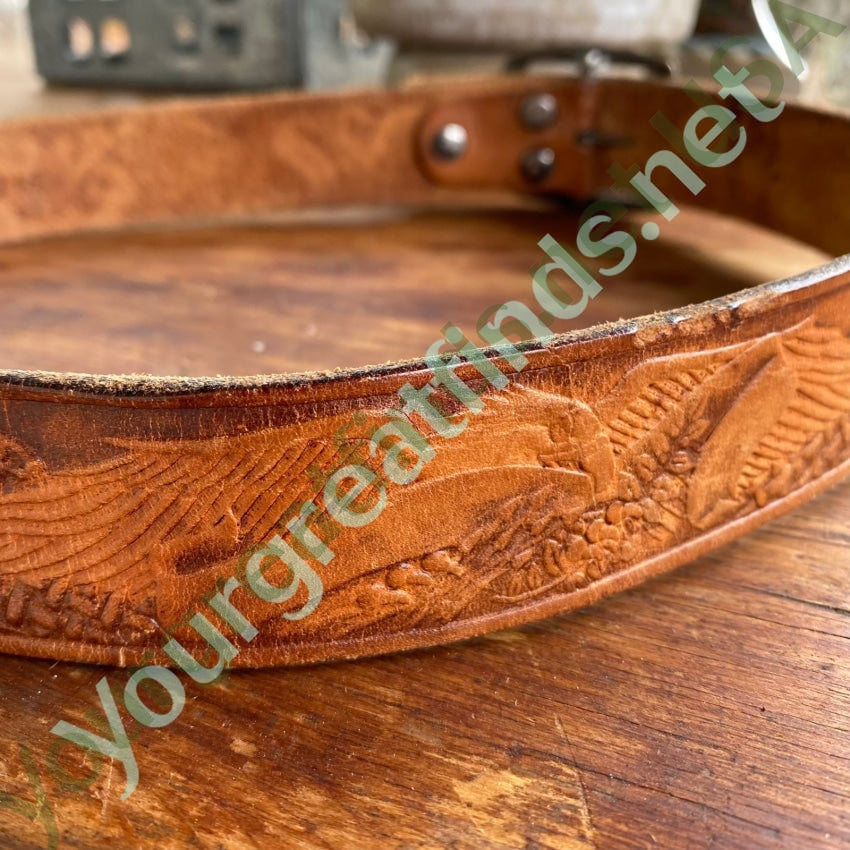 Old Time Worn Brown Leather Belt with Eagles Yourgreatfinds