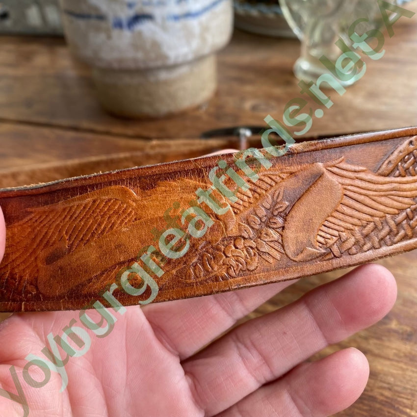 Old Time Worn Brown Leather Belt with Eagles Yourgreatfinds