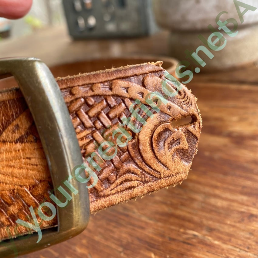 Old Time Worn Brown Leather Belt with Eagles Yourgreatfinds