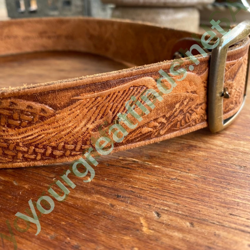 Old Time Worn Brown Leather Belt with Eagles Yourgreatfinds