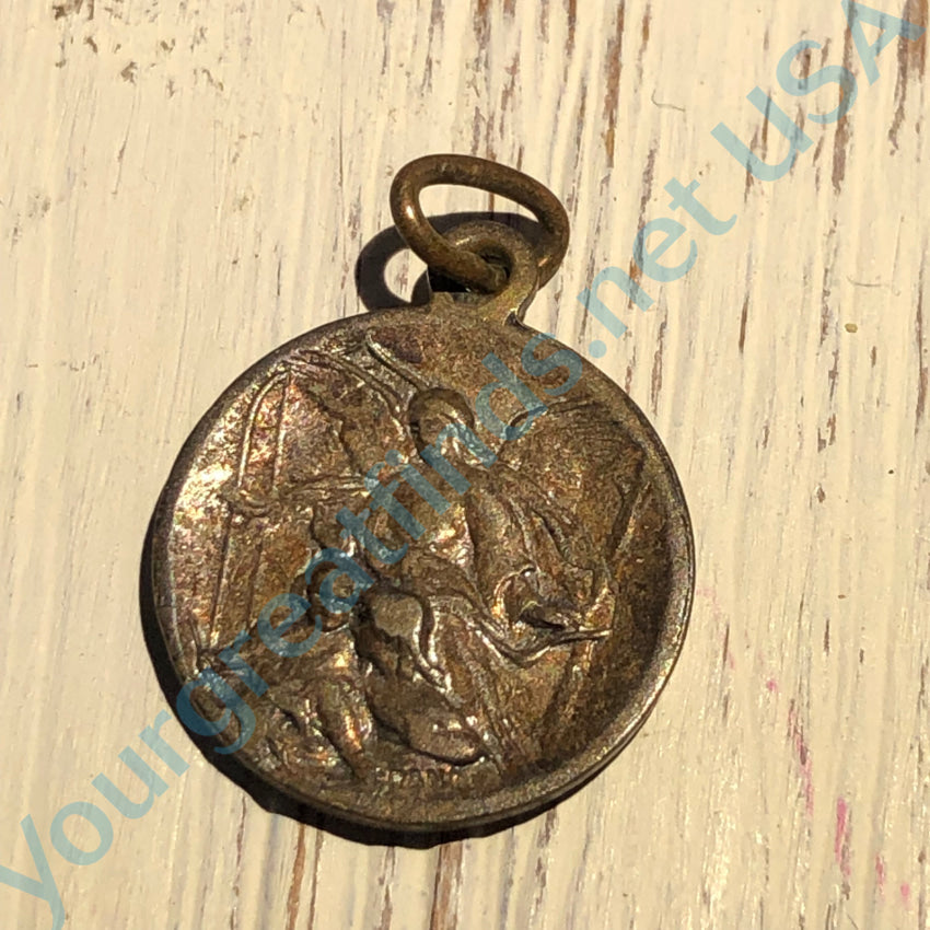 Old Time Worn Silver Over Copper Catholic Devotional Pendant
