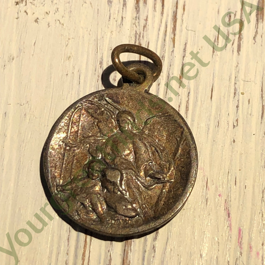 Old Time Worn Silver Over Copper Catholic Devotional Pendant