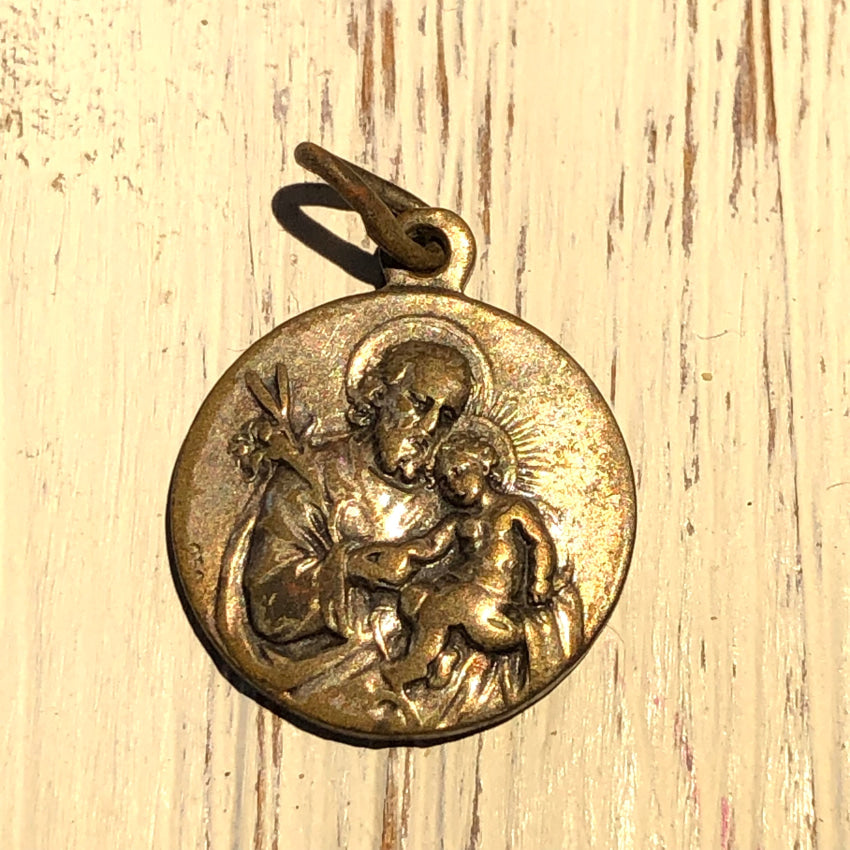 Old Time Worn Silver Over Copper Catholic Devotional Pendant