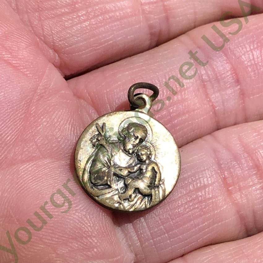 Old Time Worn Silver Over Copper Catholic Devotional Pendant