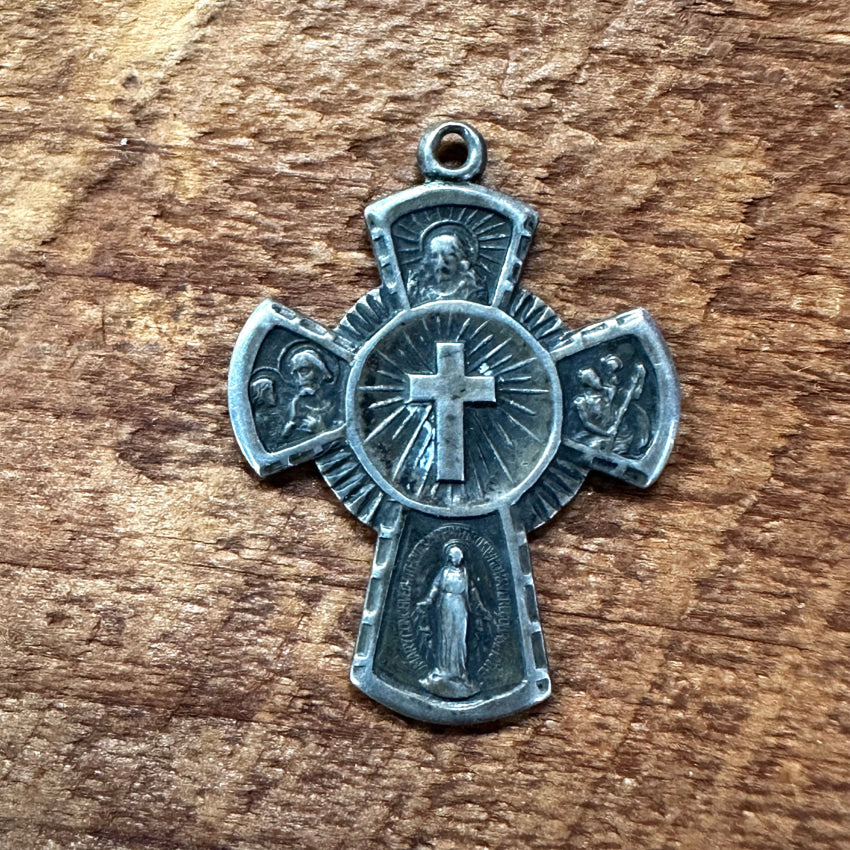 Old Time Worn Sterling Silver Four Way Cross Pendant