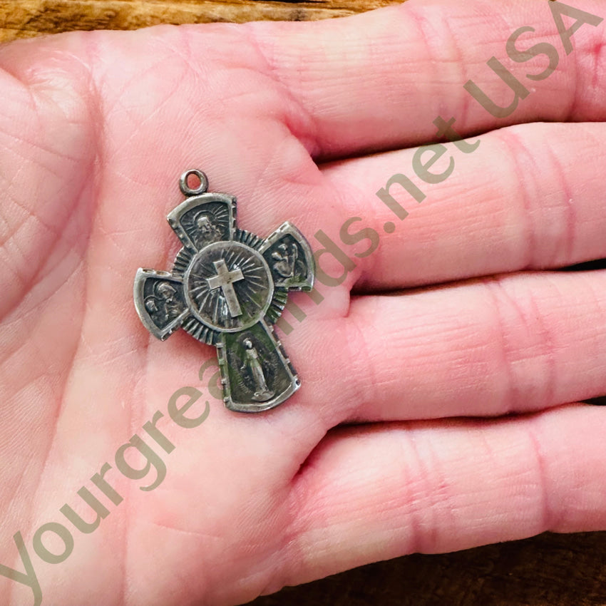 Old Time Worn Sterling Silver Four Way Cross Pendant