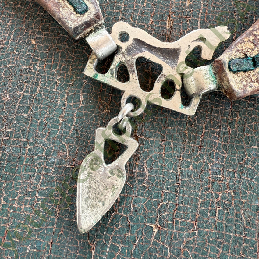 Old Tooled Leather Horse Tack with Metal Hose & Heart Hardware antique
