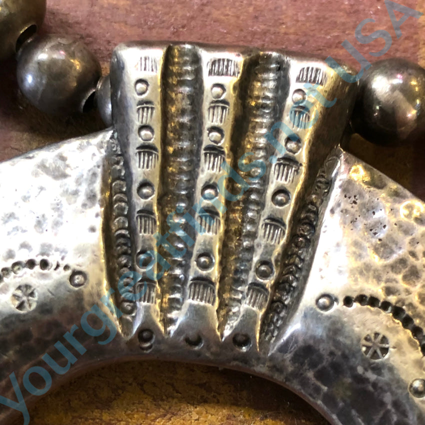 Old Tufa Stone Cast Naja &amp; Bench Bead Necklace Sterling Silver Navajo