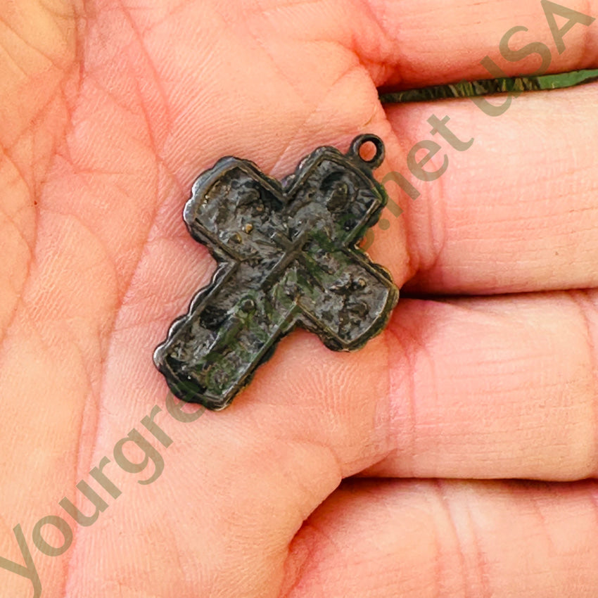 Old Very Tarnished Silver Over Brass Holy Cross Protective Pendant Apparel & Accessories