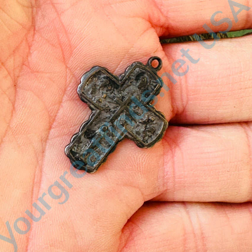 Old Very Tarnished Silver Over Brass Holy Cross Protective Pendant Apparel & Accessories