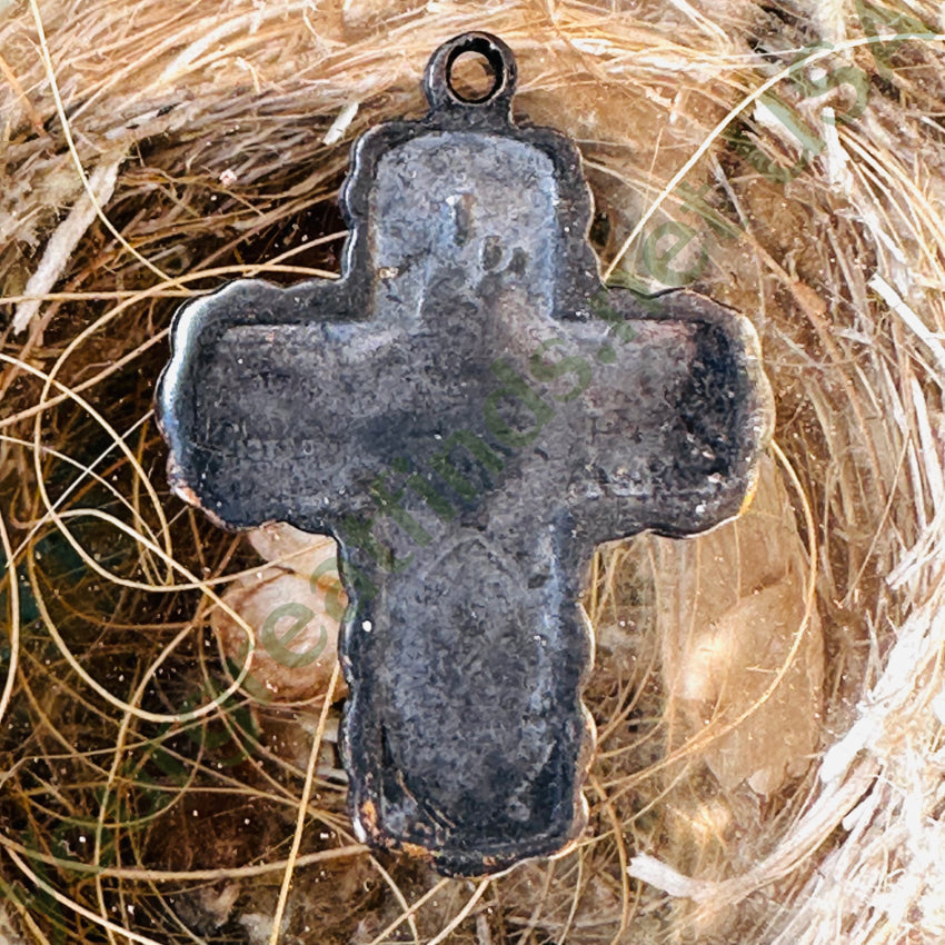 Old Very Tarnished Silver Over Brass Holy Cross Protective Pendant Apparel & Accessories