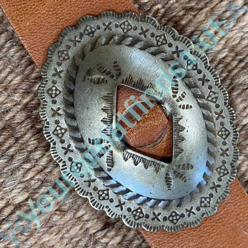 Old West Nickel Silver Concho Belt on Brown Leather