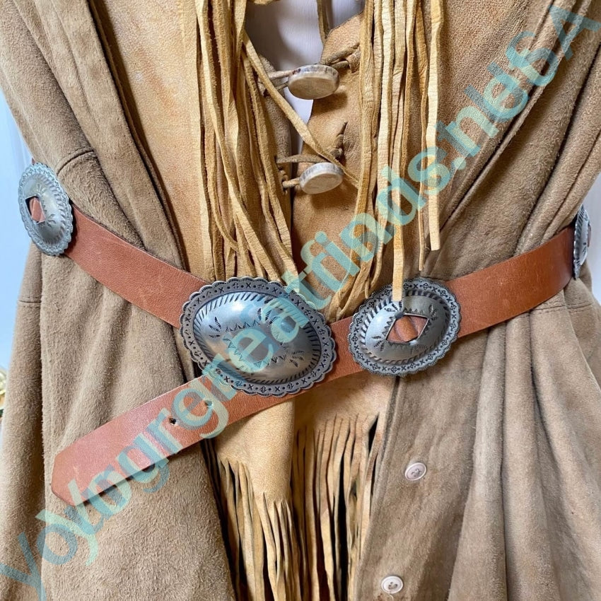 Old West Nickel Silver Concho Belt on Brown Leather Yourgreatfinds