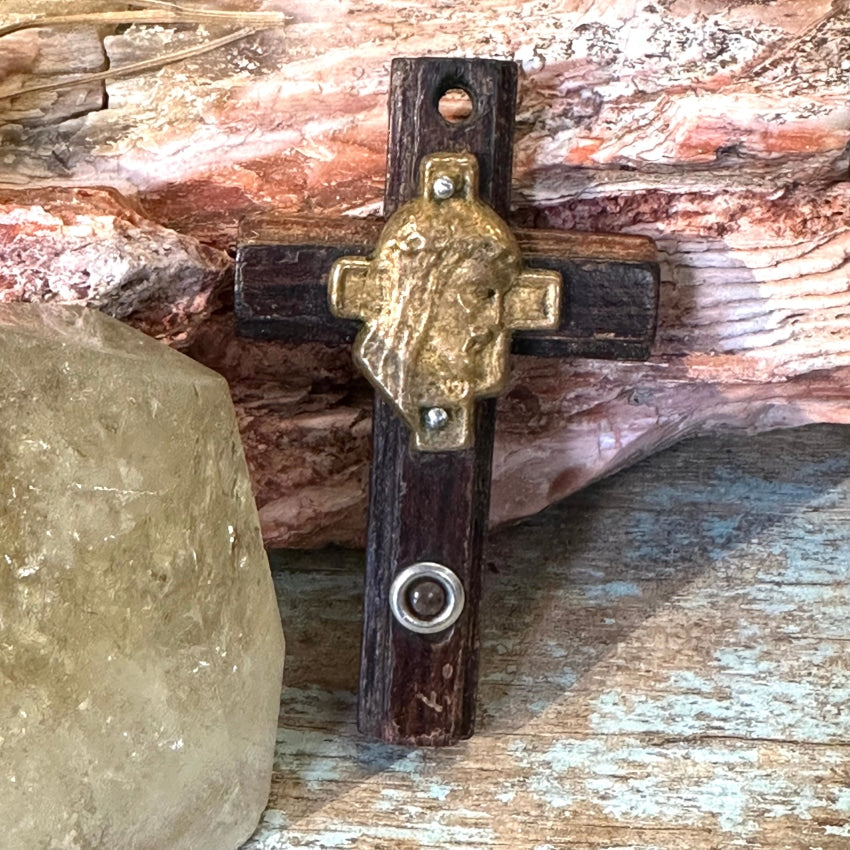 Old Wooden Cross Pendant With Stanhope